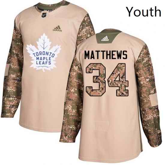 Youth Adidas Toronto Maple Leafs 34 Auston Matthews Authentic Camo Veterans Day Practice NHL Jersey
